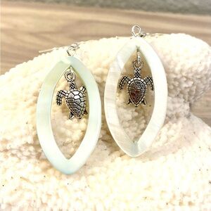 21. Silver Turtle Earrings with light blue Accents